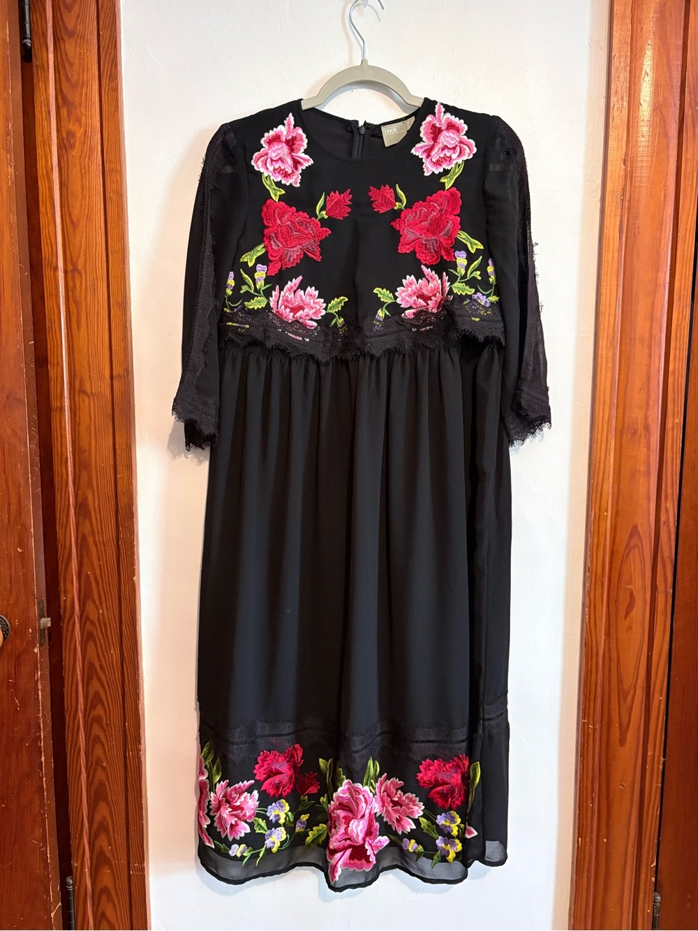 ASOS black floral embroidery with lace and mesh dress
